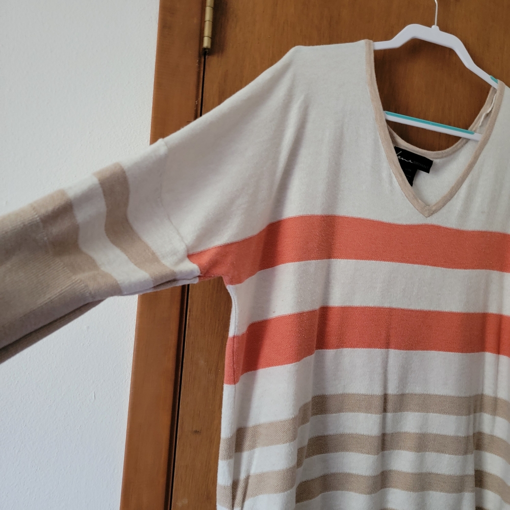 Lane Bryant Coral & Cream 3/4 Sleeve Boxy Tunic 100% Cotton Size 22W - Picture 3 of 6